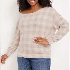 New Maurice’s Super Soft Plaid Button Sleeve Dolman Top/ Thin Sweater